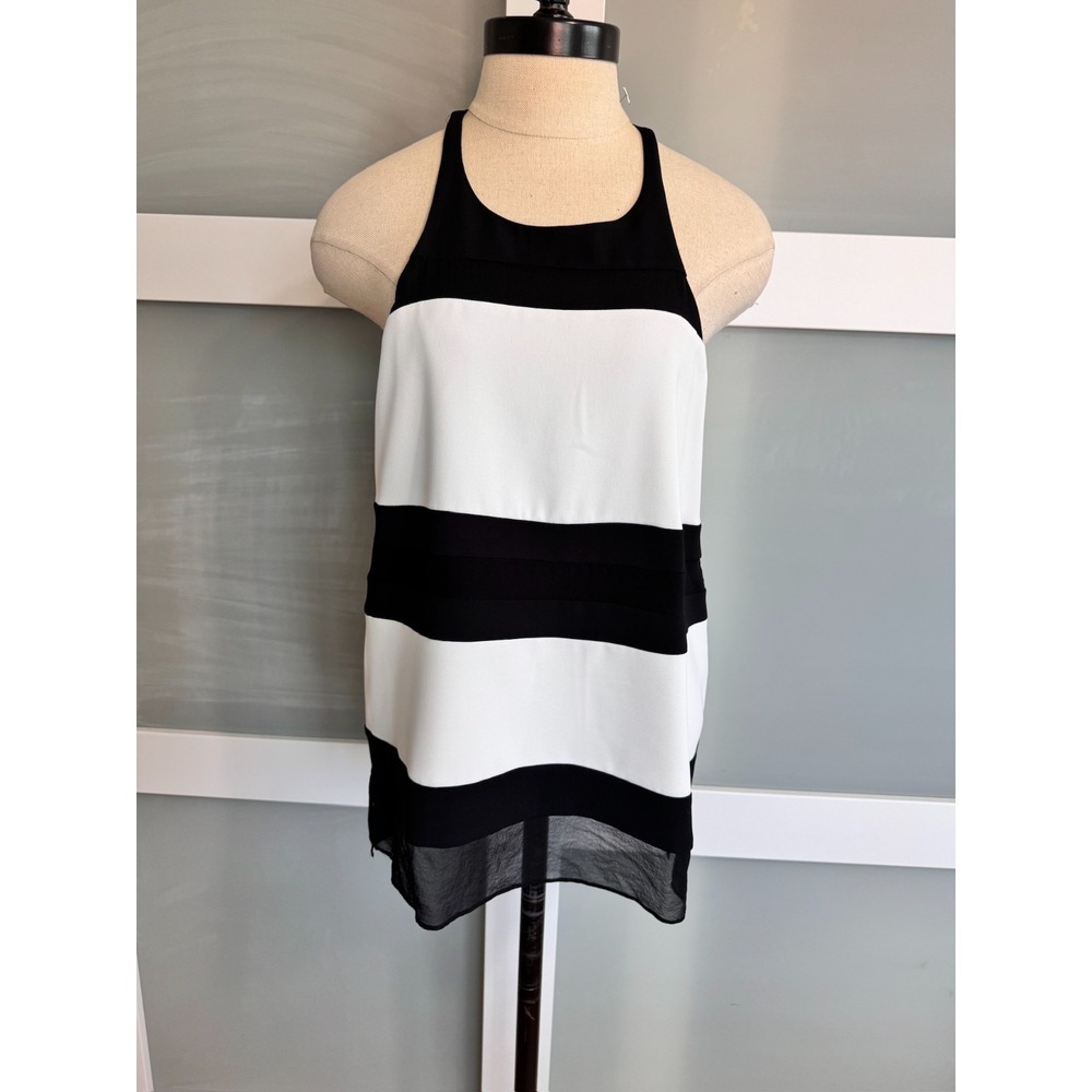 Parker NY Ladies Tank Top Racerback Top Black & White Stripes XS Silk Poly